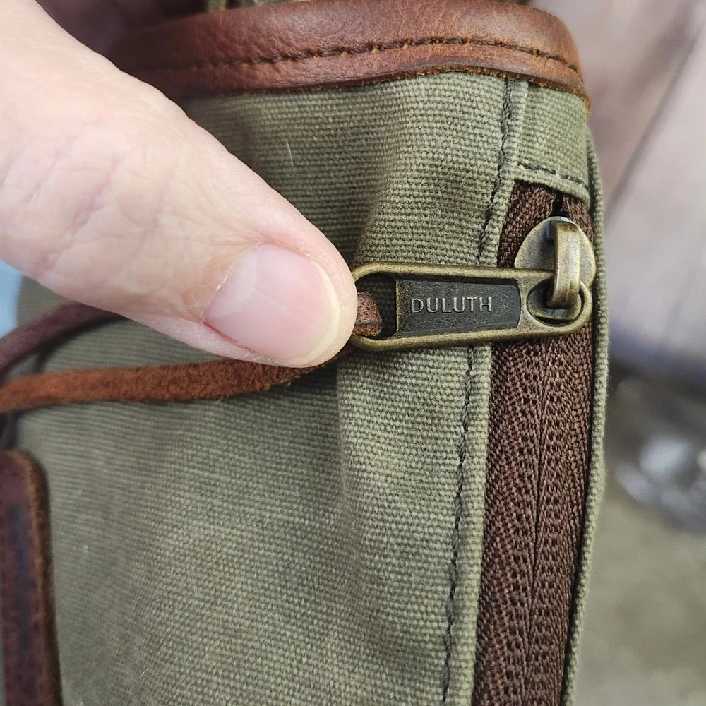 Duluth Trading Co Olive Green Canvas Leather Trim Field Messenger Crossbody Bag